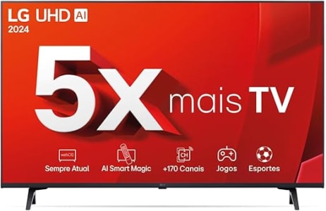 Smart TV 4K 43" LG UHD 43UT8000 Processador α5 Ger7 AI Alexa/Chromecast integrado Otimizador de Jogos webOS 24 compatível com Controle Smart Magic