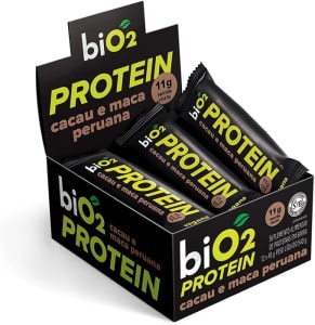 biO2 Display Barra de Proteína Cacau, Maca Peruana e Pasta de Amendoim, 12 unidades de 45g, Protein Bar Vegana e Sem Glúten