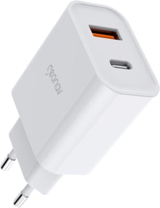 Geonav Carregador Universal Ultra Rápido Duo, 1 X USB-C Power Delivery 20W, 1 X USB Quick Charge 18W, CH20PDQC, Branco