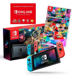 Console Nintendo Switch + Joy-Con Neon + Mario Kart 8 Deluxe + 3 Meses de Assinatura Nintendo Switch Online, Azul e Vermelho - HBDSKABL2 - Console Nintendo Switch - Magazine Ofertaesperta