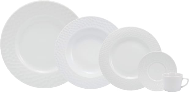 Serviço de Jantar e Chá 30 Peças Porcelana Schmidt, Relevo Ártico (Branco)