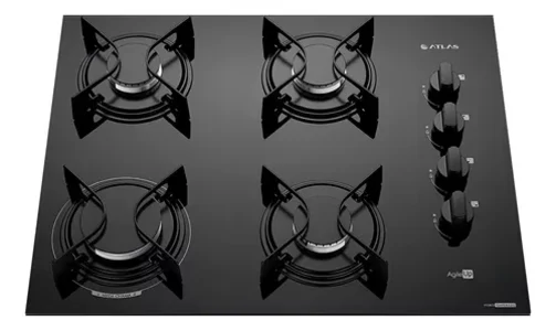 Cooktop 4 Bocas Preto Com Mesa Vidro Atlas Agile Up Bivolt