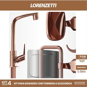 Kit 4 Peças Rose Gold: torneira e acessórios, Lorenzetti