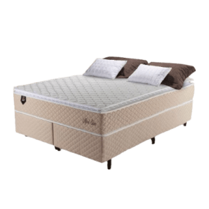 Conjunto Cama Box King Size Alford 193x203x66 Bege c/ Molas Ensacadas