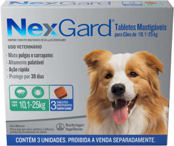 Antipulgas e Carrapatos Nexgard para Cães de 10,1 a 25kg - 3 Tabletes