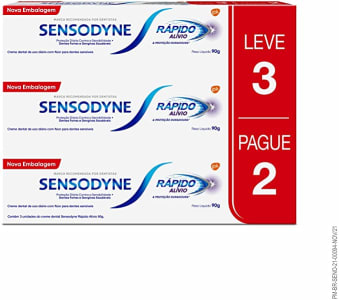 Sensodyne Rápido Alívio Creme Dental para Dentes Sensíveis Kit Leve 3 Pague 2, 90g cada, Branco