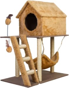 Arranhador Gato Casa Dois Andares com rede e Escada (Disponível em 6 Cores!)