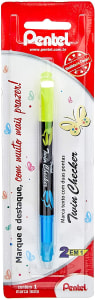 Marca Texto 02 Pontas Pentel Azul/Amarelo Pentel - Sm/Slw8-Gs - Azul/Amarelo