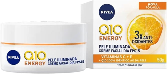 NIVEA Creme Facial Antissinais Q10 Energy Dia FPS 15 50g - Proporciona sensação instantânea de pele macia e iluminada, aliviando sinais de cansaço e falta de luminosidade