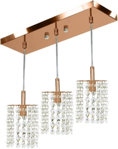 Lustre Pendente Clearcast Triplo Cristal Legitimo New Cobre