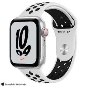 Apple Watch Nike SE GPS + Cellular, 40 mm Caixa Prateada de Alumínio Pulseira Platina/preto