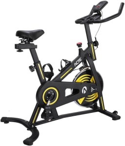 Acte, Bike Spinning 4.0 E32 Estrutura em Aço, Compacta para Uso Doméstico, Preto e Amarelo