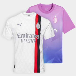 Kit Camisa Milan Away + Camisa Milan Third 23/24 Torcedor Masculina - Branco+Lilás