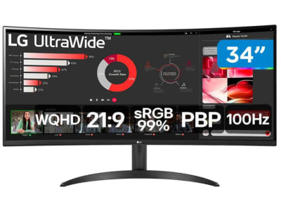 Monitor 100Hz WQHD Curvo UltraWide 5ms LG 34WR50QC-B 34" 2 HDMI - Monitor Gamer 