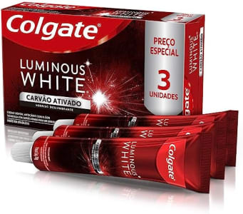 Creme Dental para Clareamento Colgate Luminous White Carvão Ativado 3 unid 70g Promo Preço Especial