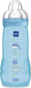 MAM Baby 1 Mamadeira Easy Active 330ml Com Formato Ergonômico E Fácil De Segurar Para Crianças 4+ Meses Com Bico De Silicone Skinsoft, Azul