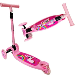 Patinete Infantil Para Menina Rosa com 3 Rodas Led