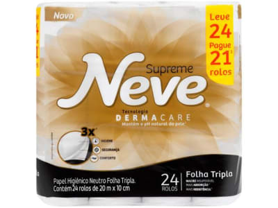 Papel Higiênico Folha Tripla Neve Supreme 24 Rolos - 20m