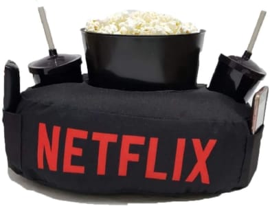 Kit Almofada C/Porta Pipoca Balde +2 Copos Netflix C/Bolso, Presente Dia dos Namorados