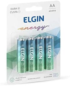 2 Unidades -  Kit Pilhas Alcalinas com 4X AA, Elgin, Baterias 