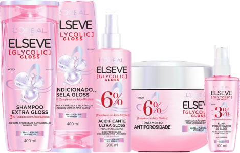 Kit Glycolic Gloss Shampoo+Condicionador+Acidificante+Creme de Tratamento+Sérum