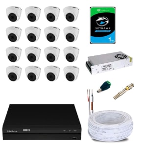 Kit 16 Câmeras de Segurança Infra 720p Intelbras VHD 1120D + DVR MHDX 1216 Multi HD + HD Seagate 1TB + Acessórios - 4565333