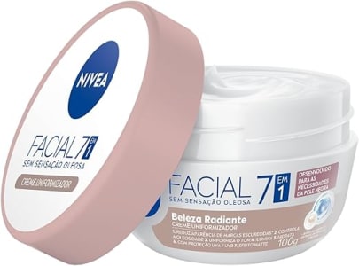 NIVEA Hidratante Facial Beleza Radiante 7 em 1 100g - 7 benefícios em 1 potinho: reduz marcas escurecidas, controla oleosidade, uniformiza, ilumina, hidrata, proteção UVA/UVB e efeito matte