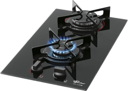 Fischer Cooktop À Gás 2 Bocas Fit Line Mesa Vidro Preto Bivolt