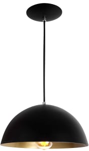 Pendente Ônix Meia Esfera Preto Dourado Alumínio 30Cm Luminária Lustre