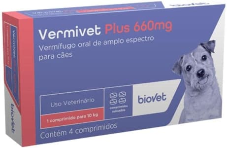 10 Unidades | Vermífugo Biovet Vermivet Plus 660mg para Cães - 4 Comprimidos (Total 40 Comprimidos)