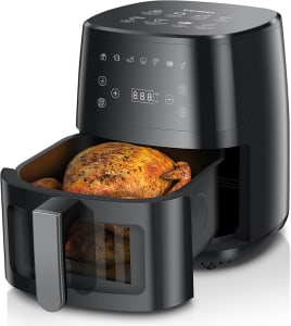 ESHMEL 5L Air Fryer 220v, Digital Airfryer, Fritadeira Eletrica Com Janela Transparente, Revestimento Antiaderente, Cesto Removíveis, Up to 200 ℃, 1400W, Preto