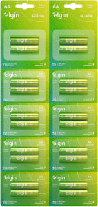 Pilha Alcalina AA com 10 cartelas de 2 unidades Elgin - Comum