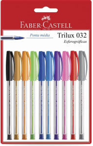  Caneta Esferográfica Colorida, Faber-Castell, Trilux Colors, SM/032ESC10, 10 Cores 