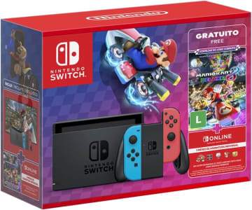 Nintendo Switch Azul E Vermelho + Joy-Con + Mario Kart 8 Deluxe + 3 Meses De Assinatura