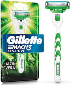 Gillette Mach3 Sensitive Aparelho de Barbear Recarregável com Aloe Vera & Vitamina E, Ideal para Peles Sensíveis, 1 Ud