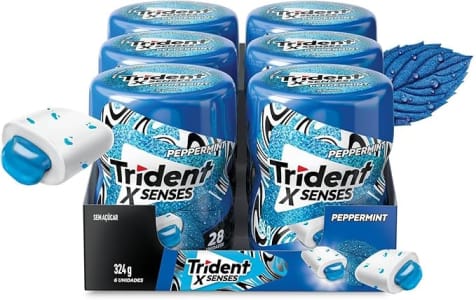 Chiclete Trident XSenses Peppermint Sem Açúcar Garrafa - Caixa com 6 unid. de 54g