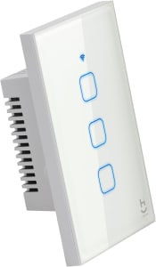 Hi by Geonav Interruptor Inteligente Wi-Fi para iluminação, 3 botões, Vidro Temperado, HIINT3C, Branco