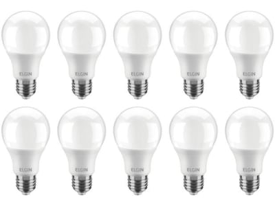 Kit Lâmpadas LED 10 Unidades Branca E27 9W 6500K Elgin Bulbo A60