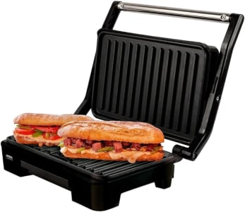 Grill Asteria Compact Mallory Grill multifunção, Luzes indicadoras de funcionamento, Alça com toque-frio e Trava de segurança 220V