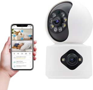 Camera de Segurança WiFi para Casa, Camera Inteligente Sem Fio para Interior, Baba Eletronica com Camera, Visão Noturna Infravermelha, Chamada de Voz Bidirecional, Camera Dupla Sem Ângulos Cegos