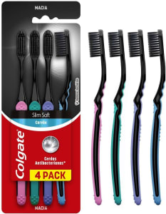 Escova de Dente Colgate Slim Soft Black com Infusão de Carvão - 4 Unidades