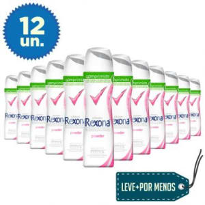 Leve Mais Pague Menos: 12 Desodorantes Antitranspirante Aerosol Comprimido Rexona Powder Feminino 53g