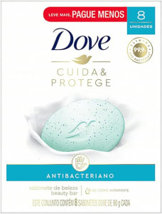 Pack Sabonete Barra Antibacteriano Dove Cuida & Protege Envoltório 8 Unidades 90g