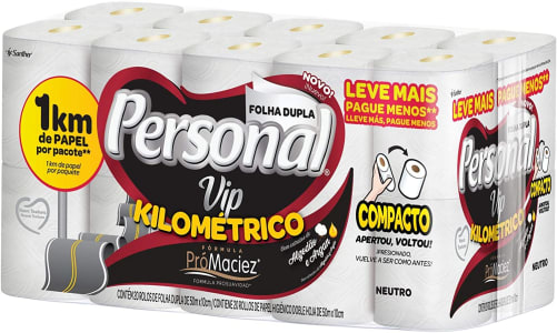 Papel Higienico Personal Kilometrico, Folha Dupla, 20 Rolos De 50 Metros, Personal