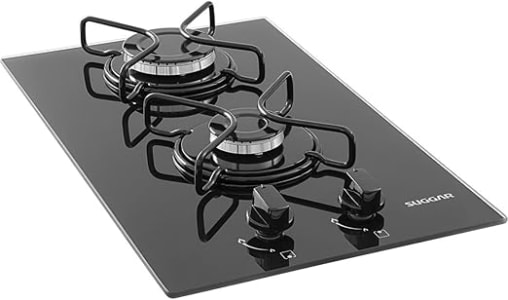 SUGGAR COOKTOP A GÁS VIDRO PRETO 2 QUEIMADORES ESMALTADOS DIFERENTES TAMANHOS FG2002AVP