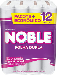 2 Pacotes - Papel Higienico Folha Dupla Noble Neutro 12 Unidades (Total 24 unidades)