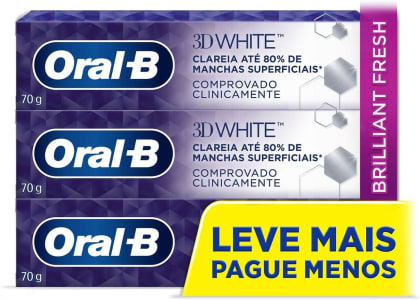 2 Kits Creme Dental Clareador Oral-B 3D White Brilliant Fresh 70G - 3 Unidades (Total 6)