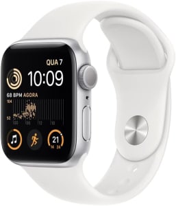 Apple Watch SE (2a geração) GPS, Smartwatch com caixa prateada de alumínio – 40 mm • Pulseira esportiva branca – Padrão