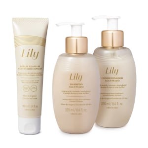 Combo Lily Acetinados: Shampoo 250ml + Condicionador 250ml + Sérum Leave-in 100ml