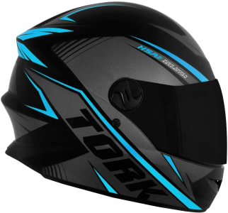 Capacete R8 Pro Tork Tam.56 Viseira Fume Preto/Azul Claro